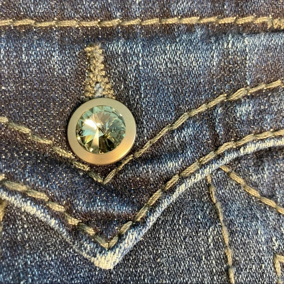 TRUE  RELIGION Sz 27 Disco Becky Big T Swarovski Crystal Distressed Jeans - Picture 7 of 14